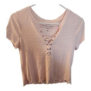 Women's Hollister Pink Stripped Crop Top! Size M